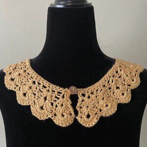 Handmade Crochet Gold Bamboo Rayon Cotton Collar Neckwear Accessory